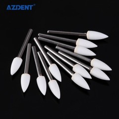 AZDENT Dental White Stone Polishing Burs Flame Mounted FG Abrasion Point Burs