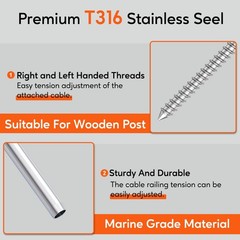 100Pack 1/8′ Left & Right Handed Thread Swage Lag Screws, T316 Stainless Steel H