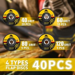 40 Pack 4-1/2″ Zirconia Flap Discs 40/60/80/120 Grit T27 7/8″ w/ Gloves Grinder