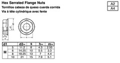 Stainless Steel Hex Flange Nuts Serrated DIN 692 Metric M3, M4, M5, M6, M8, M10