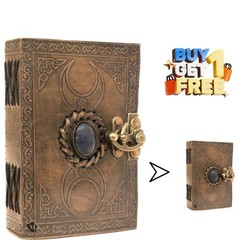 Handmade Coffee Leather Journal with Stone–5×7 Diary,200Pages|B1G1 Combo Set