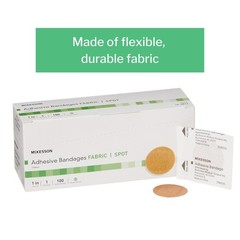 McKesson Adhesive Bandages, Sterile, Fabric Spot, 100 Count (Pack of 1), Tan