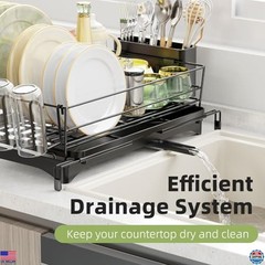 Dish Drying Rack Expandable, Large Sink Dish Rack with Utensil Holder and