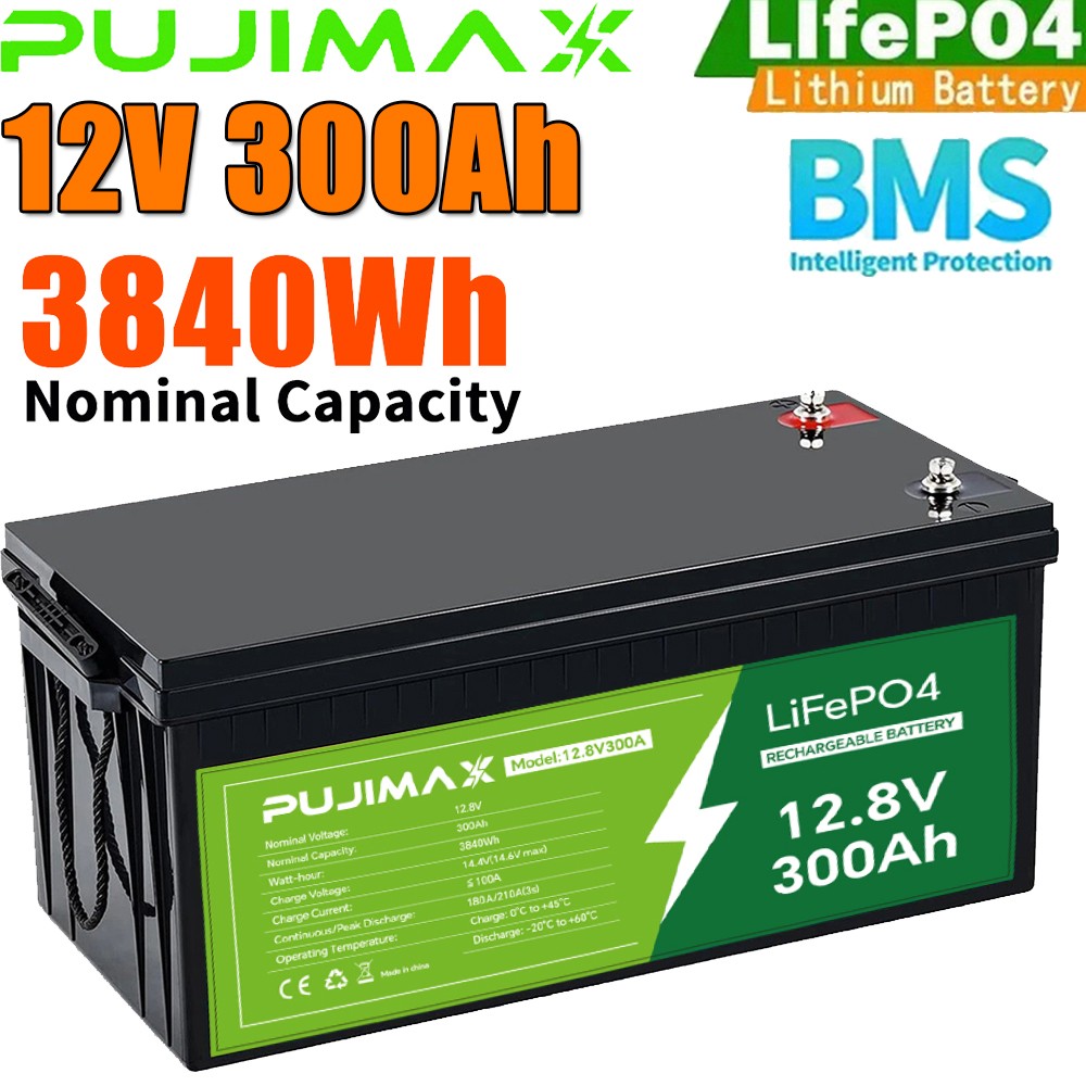 12V 300AH LiFePO4 Lithium Battery 3840Wh Deep Cycle BMS for Solar RV Off-grid