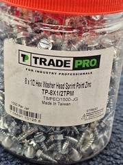 (QTY 1000) TRADEPRO TP-8X1/2TPM: 8 x 1/2 Hex Washer Head Sprint Point Screw