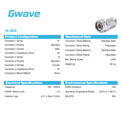 N Male to N Female Adapter, Passivated Stainless Steel, DC – 18GHz