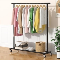 Adjustable Black Metal Rolling Garment Rack – Space-Saving, Portable, Heavy-Duty
