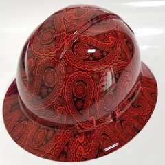 full brim hard hat custom hydro dipped IN TRUE RED BANDANA PRINT SUPER COLOR