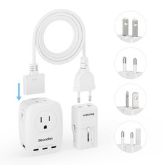 BEONDON European Travel Plug Adapter, 3 FT Power Strip with 5 USB Ports(3 USB…