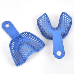 Dental Plastic-Steel Impression Tray Mesh Shape Precise Blue L/M/S/Ant/Side 2Pcs