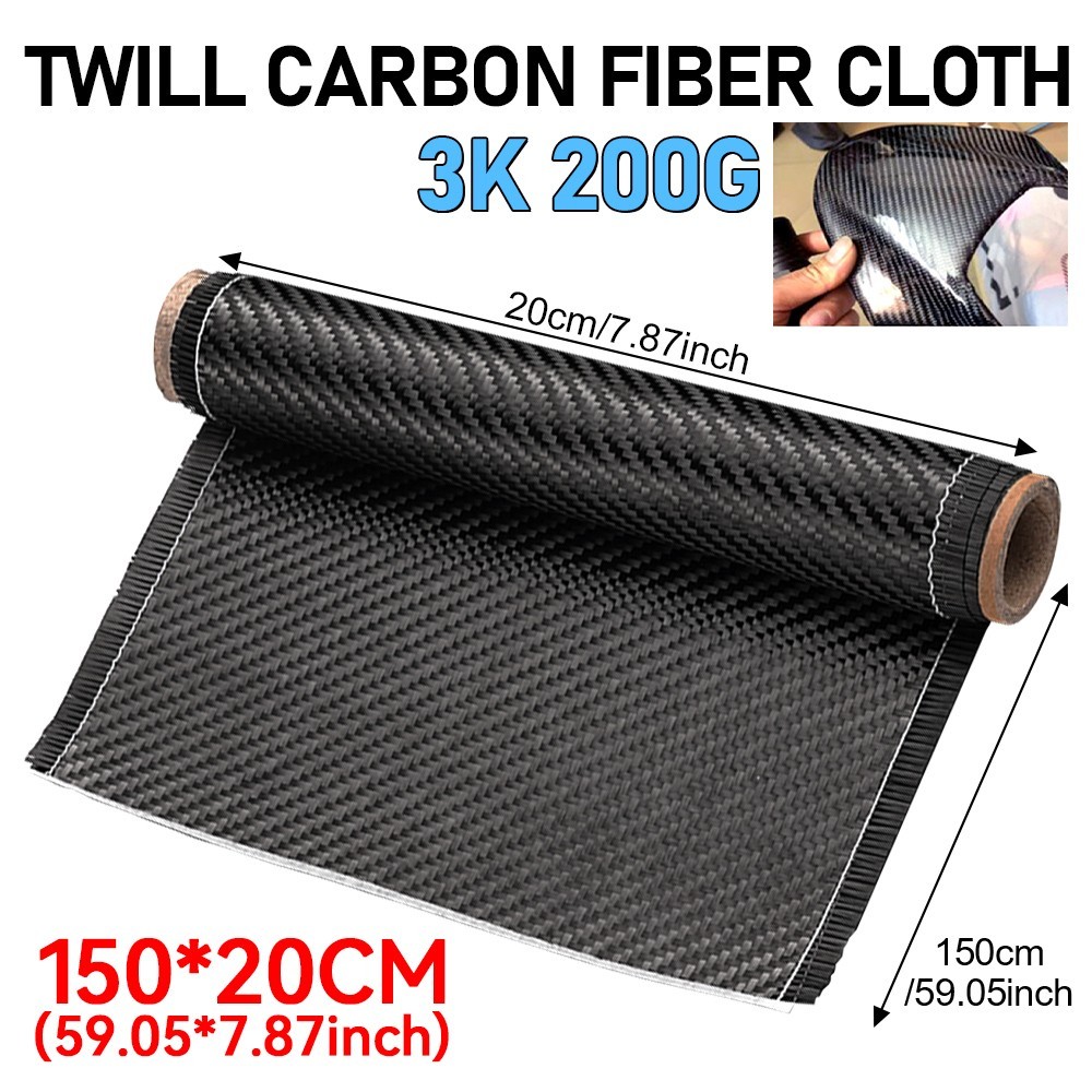 150cm x 20cm Real Carbon Fiber Fabric Cloth Roll 3k 200gsm 2×2 Twill Weave Black