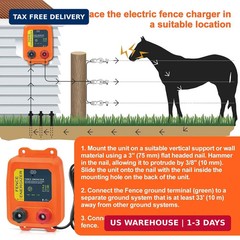 Electric Fence Charger PE2 0.10 Joule, 2-Mile/ 8 Acres Plug in Electric Fence Ch