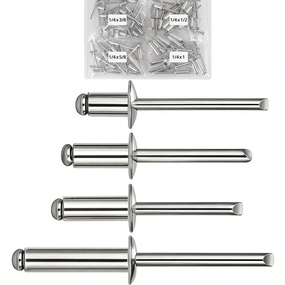 70 Pcs 1/4 Inches Pop Rivets 1/4″ x (3/8″, 1/2″, 5/8″, 1″) Silver Aluminum