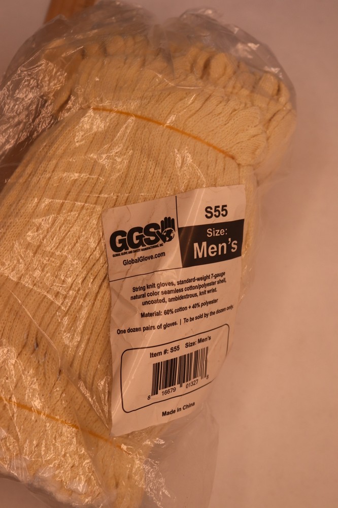 (12-Pairs) GGS String Knit Gloves Standard Weight Cotton/Polyester Men’s S55