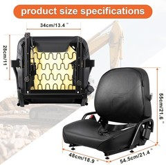 Universal Forklift Seat w/Retractable Belt – Curved Back, Fits Komatsu & More