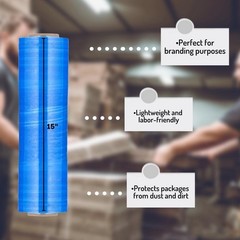 Cast Narrow Banding Stretch Wrap 15″x1500′ 128 Rolls Dark Blue Cling Shrink Film