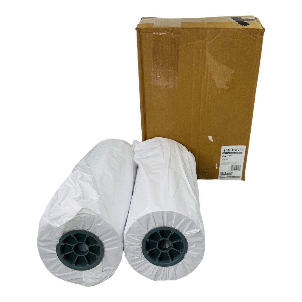 2 Rolls Amerigo 18″ x 500′ Paper 3″ Core White Copy-20 CAD+Engineering+GIS Media