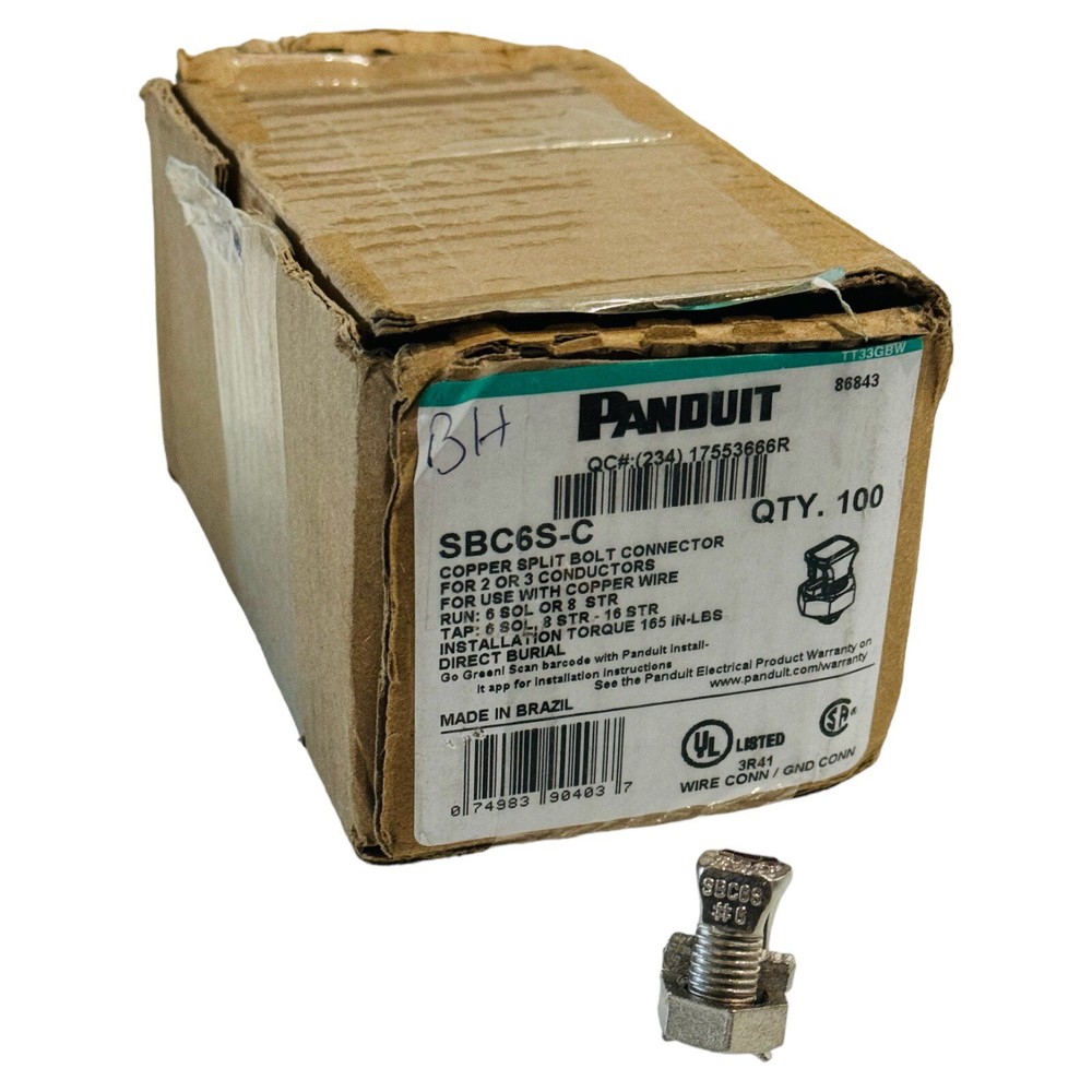 PANDUIT SPLIT BOLT CONNECTOR 6 AWG SBC6S-C BOX OF 100 PCS