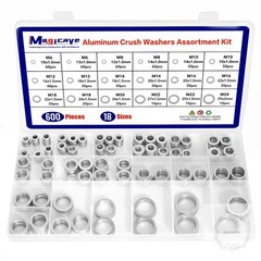 600 Pcs Aluminum Crush Washer Assortment Kit – 18 Sizes Oil Drain Plug Gasket