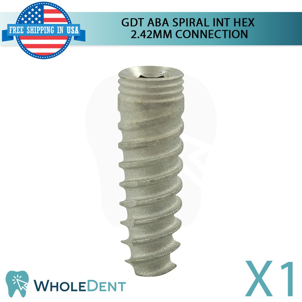 1X GDT ABA Dental Spiral Int Hex 2.42mm Connection Titanium Sterile SLA