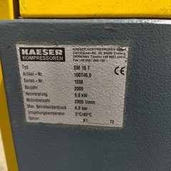 KAESER SM15T screw compressor, 9 kW, 1.5 m³/min, 8 bar, with dryer