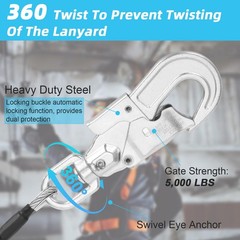 30ft Self Retracting Lifeline, Heavy Duty 30′ Self Retracting Lifeline with S…