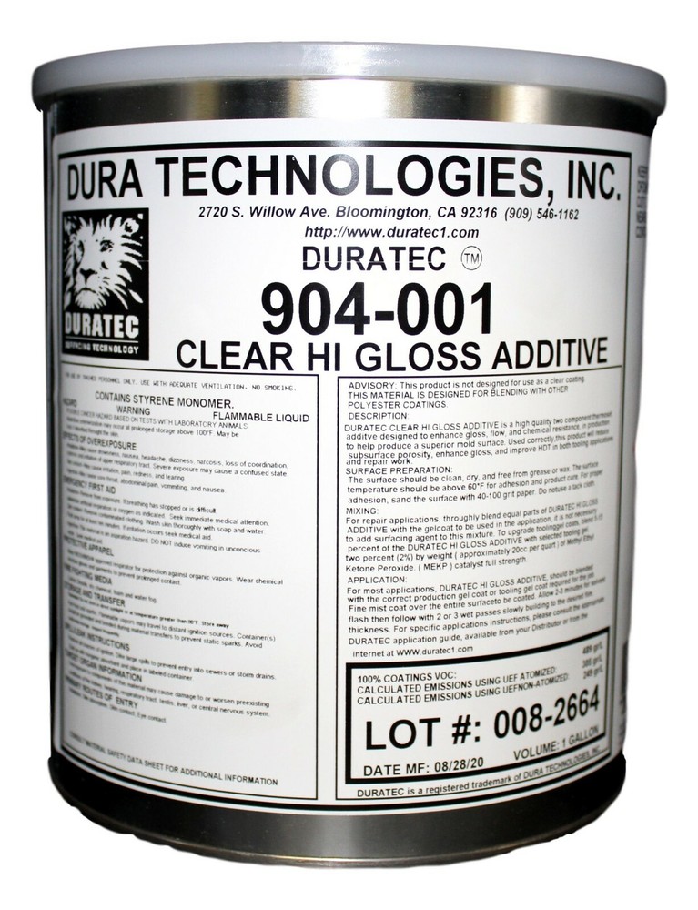 904-001 Duratec Clear Hi-Gloss Additive For Gelcoat (Gallon)