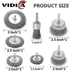9pc Wire Brush Drill Set 1/4 Hex Shank Carbon Steel Paint Rust Removal