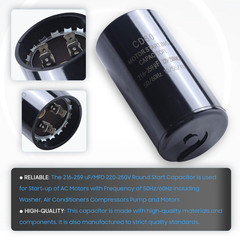 216-259 Uf/Mfd 220-250 VAC ±20% CD60 round Motor Start Capacitor 50/60 Hz AC Ele