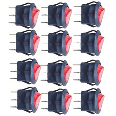 12x For SPST 3 Pin ON/OFF Round Rocker Switch With Red Neon Lamp 10A/125VAC NEW