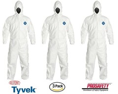 3- Dupont TYVEK Protective Clothing Disposable Paint Spray Coverall Bunny Suit
