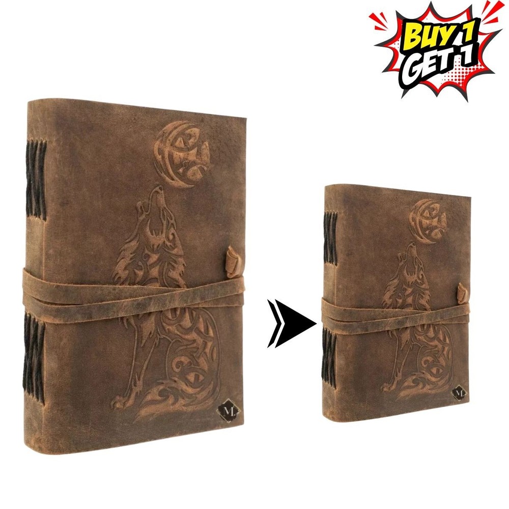 Wolf Embossed Leather Journal5x7–Handmade Blank Diary Notebook 200Page|B1G1 Free