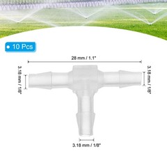 10 Pcs 1/8″ Plastic Hose Barb Fitting Equal T-Shaped Barbed Split Transparent