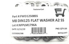 (100) M8 DIN125A Stainless Steel Flat Washer 8mm DIN 125 A2 (QTY:100 Pieces)