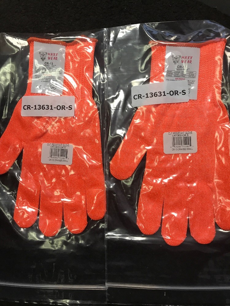 2-MAXX WEAR CUT RESISTANT ORANGE GLOVE- CR-13 Spectra Guard SMALL CR-13631-NEW