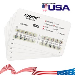 AZDENT Dental Orthodontic Brackets Braces Standard MBT/Roth.022/.018 Hooks 3/345