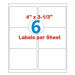 4×3-1/3″ Shipping Labels 6 per Sheet for Packing Slips & Barcodes, Laser/Inkjet