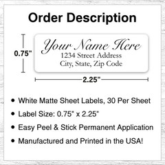60 Return Address Labels Personalized Printed 3/4 x 2 1/4 Script