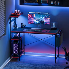 44″ Computer Desk w/ Power Outlets Led Desk 4 Tiers Reversible Shelf Hook & Side
