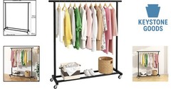 Adjustable Black Metal Rolling Garment Rack – Space-Saving, Portable, Heavy-Duty