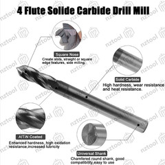 10Pcs 4 Flute 90 Degree 1/4″x3/4″x2-1/2″ Solid Carbide Drill Mill – AlTiN Coated