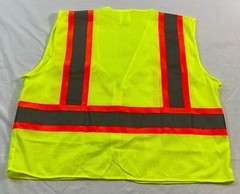 men’s neon yellow safety work vest size large mesh sleeveless zip front reflect