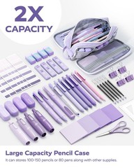 Four Candies Aesthetic Purple School Supplies Kit with Case for Girls Back to