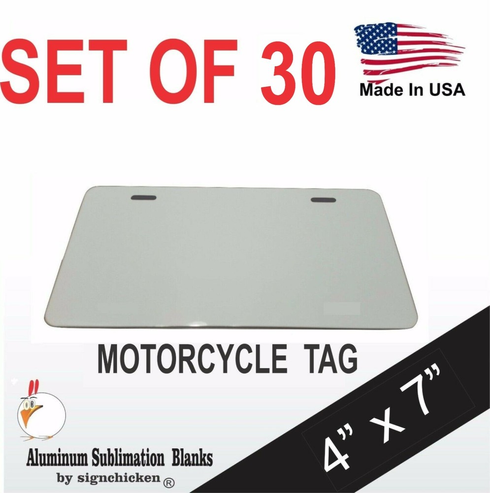 30 Pieces 4″x 7″ , ALUMINUM, MOTORCYCLE, LICENSE PLATE, SUBLIMATION BLANKS