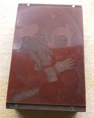 Antique Copper Printing Block Portrait Photoengraving SANTA Wood Mounted Plate