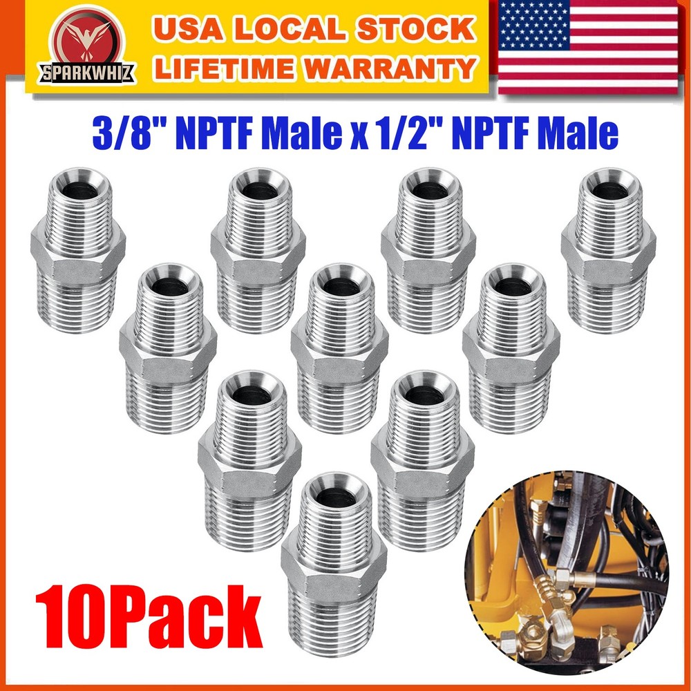 10 Pack Hydraulic Adapter: 3/8″ NPTF Male x 1/2″ NPTF Male Hydraulic Fittings