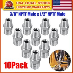10 Pack Hydraulic Adapter: 3/8″ NPTF Male x 1/2″ NPTF Male Hydraulic Fittings