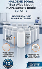 Nalgene 500mL 16oz Wide Mouth HDPE Sample Bottle Set of 10
