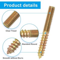 20 PCS M8 x 60mm Hanger Bolts, Double Head, Carbon Steel, Hanger Bolt Driver