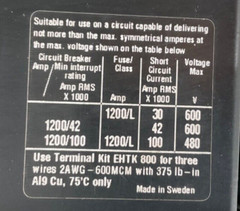 ABB EH800 CONTACTOR 1000 A 1000V 3P 3PH 110/120V 50/60Hz COIL